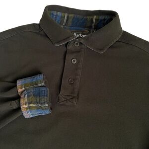 BARBOUR Long Sleeve Polo Shirt Men’s M Classic Tartan Plaid Accent Dark Green